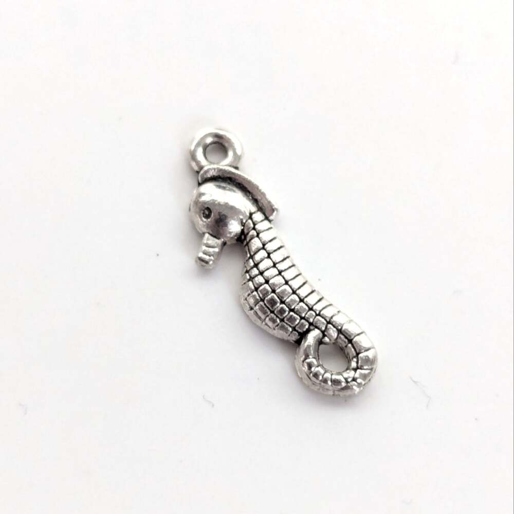 Whimsy Silver Tone Coastal Beach Seahorse Textured Mini Pendant Bracelet Charm
